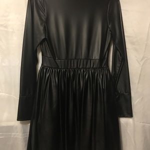 Black Vegan Leather Skater Dress